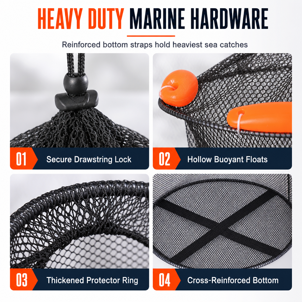 📢📢50% OFF !! ⏰Floating Collapsible Fishing Keep Net with Float Balls Coated Anti Snag Fish Guard Net Bag for Sea Fishing