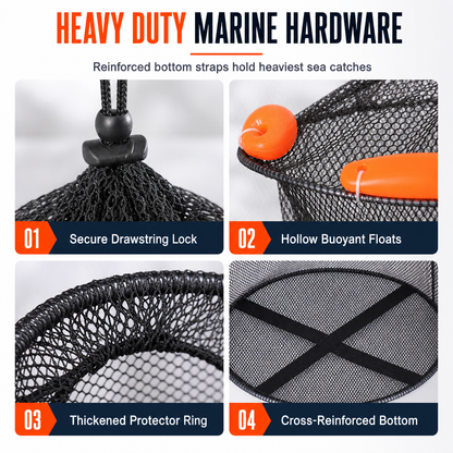 📢📢50% OFF !! ⏰Floating Collapsible Fishing Keep Net with Float Balls Coated Anti Snag Fish Guard Net Bag for Sea Fishing
