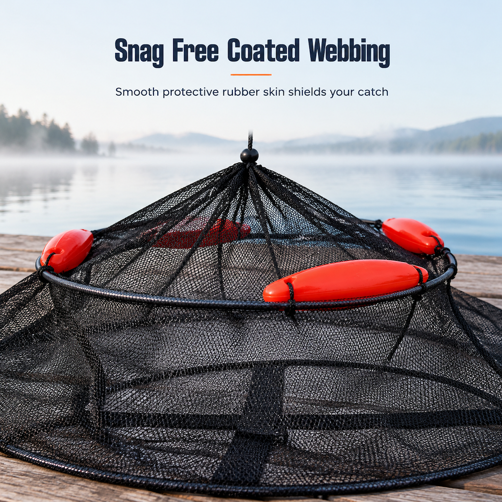 📢📢50% OFF !! ⏰Floating Collapsible Fishing Keep Net with Float Balls Coated Anti Snag Fish Guard Net Bag for Sea Fishing