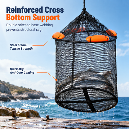 📢📢50% OFF !! ⏰Floating Collapsible Fishing Keep Net with Float Balls Coated Anti Snag Fish Guard Net Bag for Sea Fishing