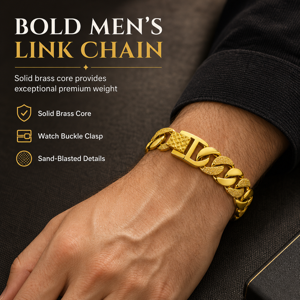 🔥📢50% OFF !! ⏰📢⌚ Men's Vietnamese Sand-Gold Style Bracelet – Matte Sandblasted Finish & Watch Clasp💎