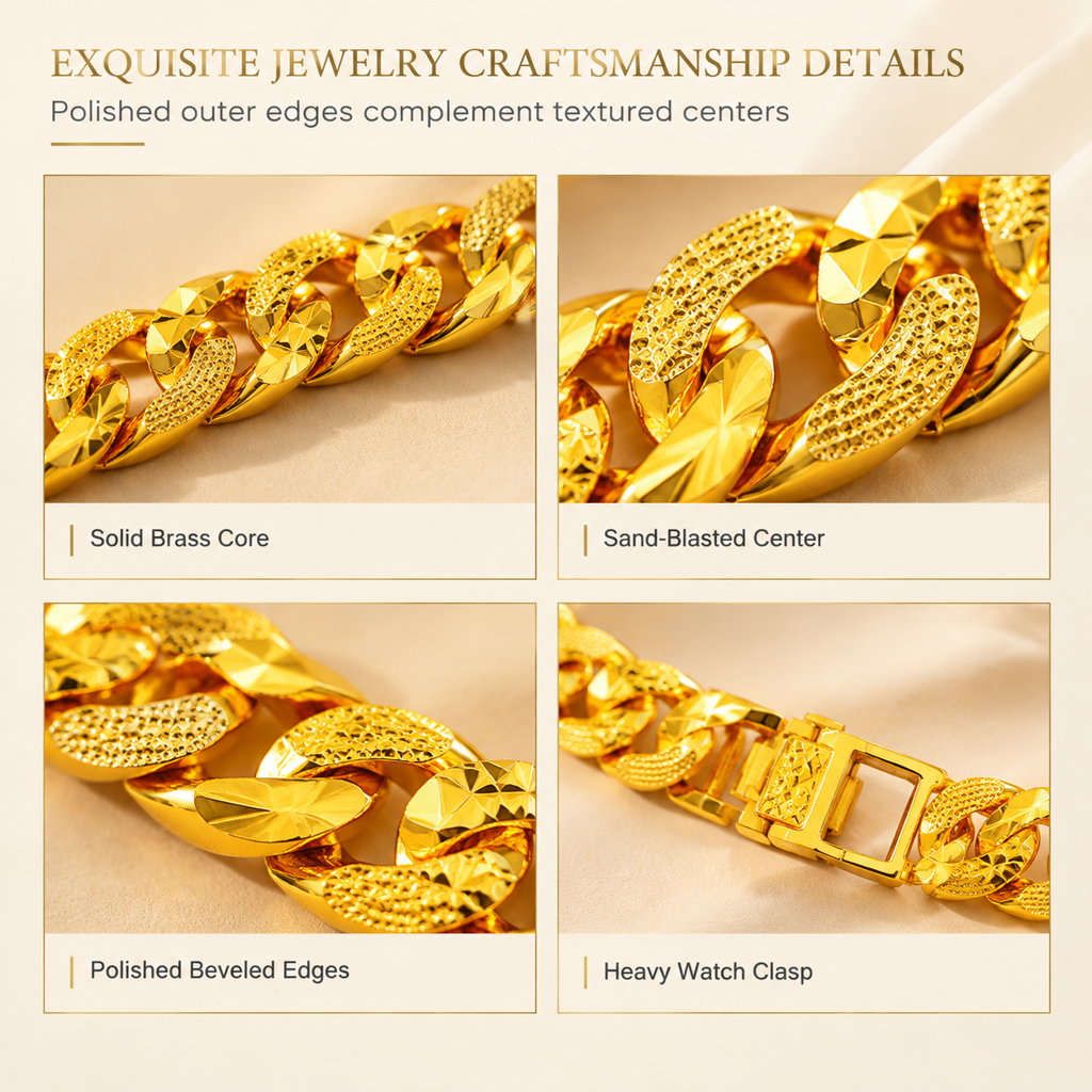 🔥📢50% OFF !! ⏰📢⌚ Men's Vietnamese Sand-Gold Style Bracelet – Matte Sandblasted Finish & Watch Clasp💎