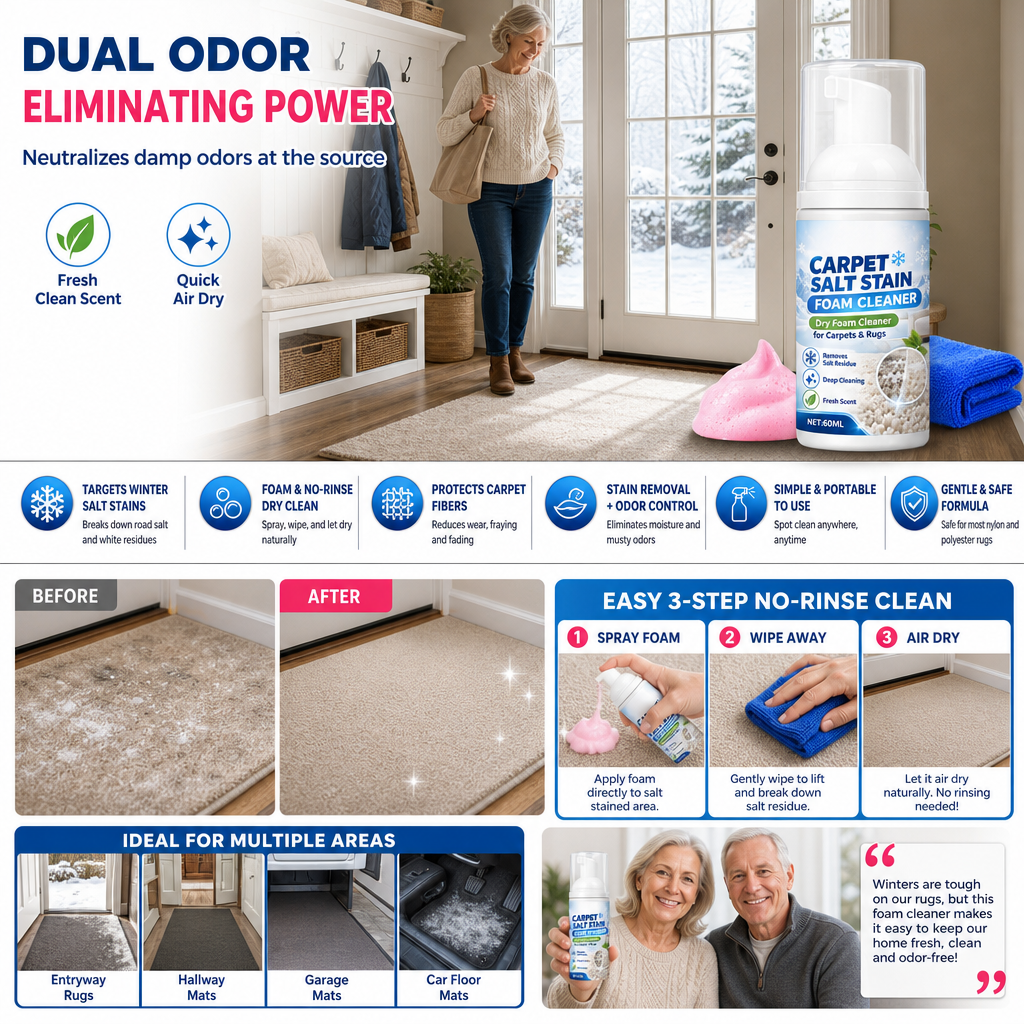 📢📢UP TO 60% OFF !! ⏰Winter Snow Melting Salt Stain Remover Carpet Foam Cleaner 60ml Set with Cleaning Towel