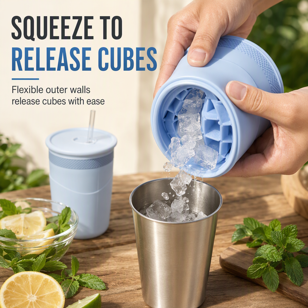 ⏳Time-Limited Special⏰🧊 Squeeze Cooling Tumbler: Releases Ice Cubes, Fits Cans, Silicone & Steel