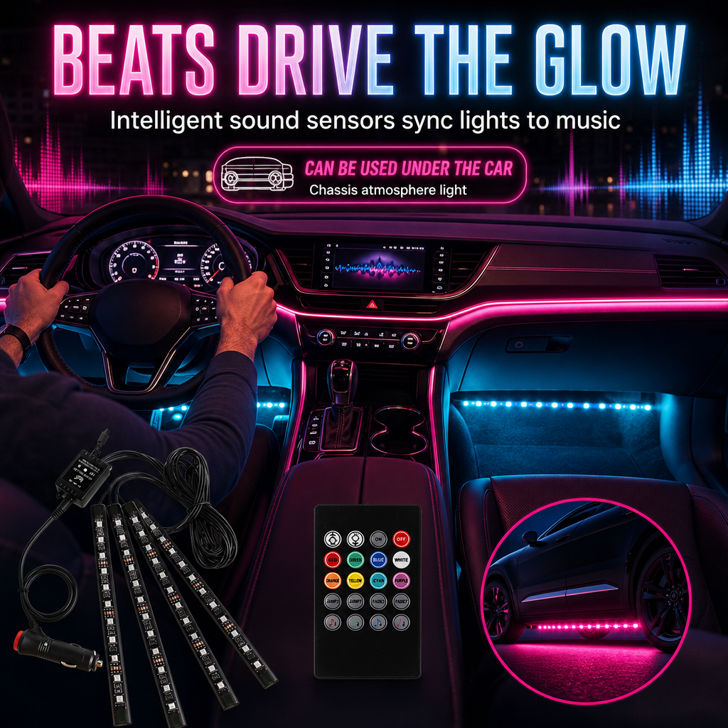 ⚡ 50% OFF NOW! 🔦Sound Activated 12 LED Car Interior Ambient Light RGB Multicolor Footwell Decorative Lamp